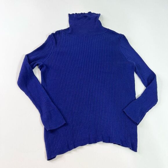 Talbots Sweater Womens 1X Blue Ribbed Knit High Neck Long Sleeve Pullover petite - Picture 1 of 8